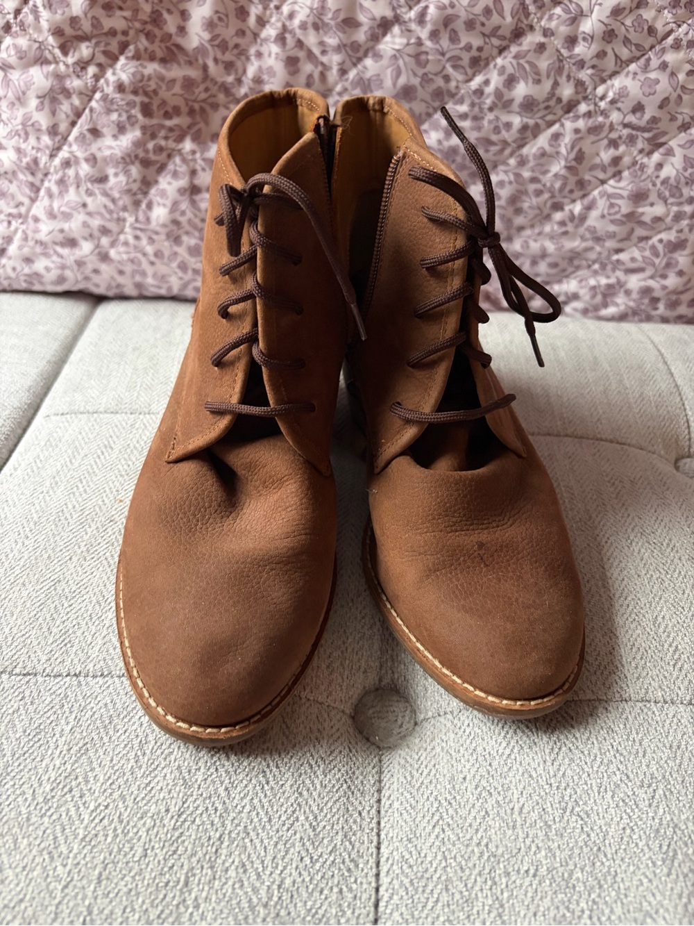 Lucky Brown Suede Lace-Up/Side Zip Ankle Boots